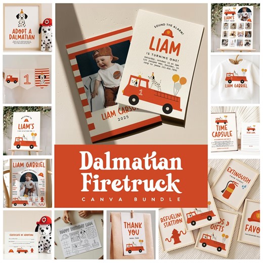 Firetruck First Birthday Bundle, Firetruck Birthday Invite, Dalmatian Firetruck Sound the Alarm, Fireman - Fire Engine Party Evite 274 - Etsy