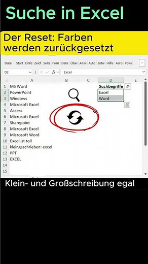Suchbegriffe in Excel automatisch hervorheben