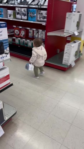 This salesman needs a RAISE! Baby girl is just taking it all in 😂 #Staples #toddlersoftiktok #fyp #momtok #StaplesStore