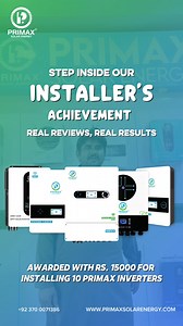 Step Inside Our Installer’s Achievement 🌟 Real Reviews. Real Results. At Primax Solar Energy, we don’t just deliver inverters – we deliver trust and rewards. 💡⚡ Our dedicated installer has successfully completed **10 Primax inverter installations** and was **awarded Rs. 15,000** 🎉 as recognition of his hard work and commitment. 👉 At Primax, we believe in empowering our partners and celebrating their achievements, because together we light up more homes with solar energy. 🌞 📞 For More Info: