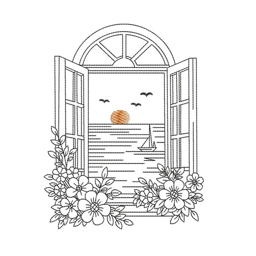 Window View Sunset Embroidery Designs for Embroidery Machine (3 Size) - Etsy