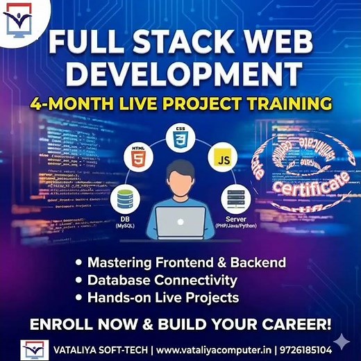 BEST COMPUTER TRAINING CENTER FOR FULL STACK WEB DEVELOPMENT VATALIYA SOFT-TECH GOTRI VADODARA