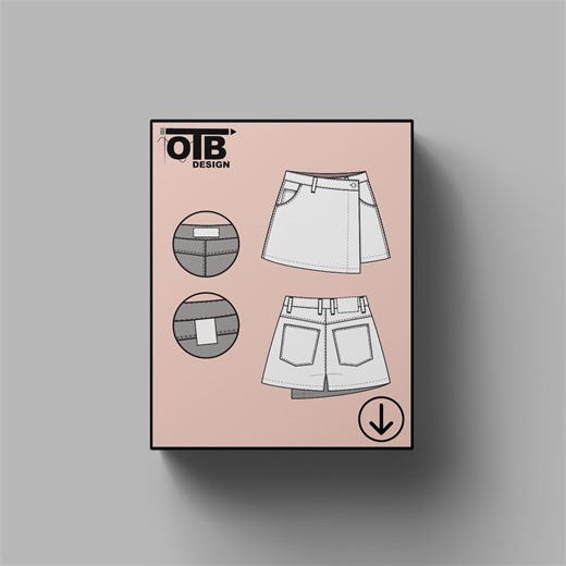 OTB Asymmetric Denim Skort Vector Flat Technical Drawing Illustration Classic Blank Sketch Mock-up Template Design Tech Pack Cad - Etsy UK