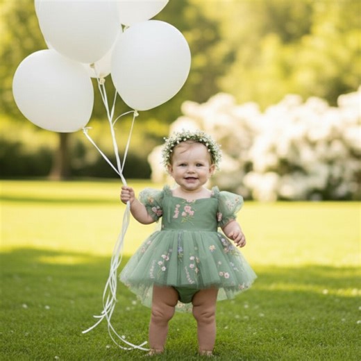 First Birthday Dress Fairy First Birthday Sage Baby Dress Floral First Birthday Outfit 1st Birthday Outfit Wildflower First Short Sleeve - Etsy