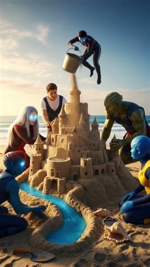 Mutants building sandcastle