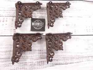 4 Cast Iron Brackets, Antique Style, Rustic Brown Color, Bookshelf, Brace, Corbel, Small 4" X 4", Farmhouse, Corner - by Midwest Craft House - Etsy