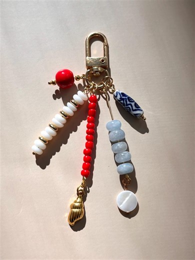 Bag Charm Keychain | Gold Coastal Charm, Glass Beads - Etsy