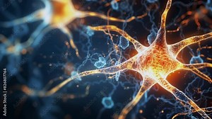 Animated Neural Network Video Background. Human Brain & Cognitive Function concept. Nerve Cells. Seamless Loop Animation. Brain & Neuroscience Theme.