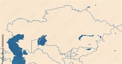 Beautiful zoom in of a kazakhstan map with most important cities and frontier lines