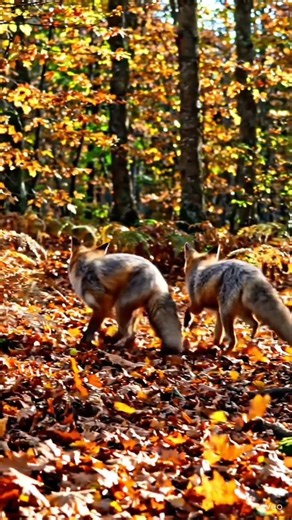 Two Foxes Running Through the Beautiful Autumn Forest 🍂 | Nature Shorts