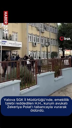 🔴Yalova SGK İl Müdürlüğü’nde, emeklilik talebi reddedilen H.H., kurum avukatı Zekeriya Polat’ı tabancayla vurarak öldürdü. 🔴Alınan bilgiye göre, Şehit Ömer Faydalı Caddesi üzerinde bulunan SGK İl Müdürlüğü binasına gelen H.H. (57), icra dosyası nedeniyle kurum avukatı Zekeriya Polat'la (31) görüşmeye başladı. 🔴Çıkan tartışmada H.H. tabancayla ateş ederek kurum avukatını yaraladı. 🔴Ağır yaralanan Polat, ambulansla özel hastaneye kaldırıldı. 🔴Polat yapılan tüm müdahalelere rağmen hayatını kay