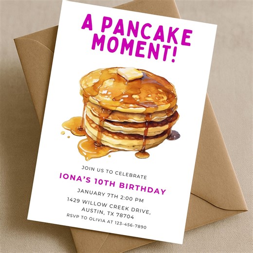 Pancake Birthday Invitation , Watercolor Pancake Party Invite, Kids Breakfast Birthday, Pancake Moment Theme, Canva Template - Etsy