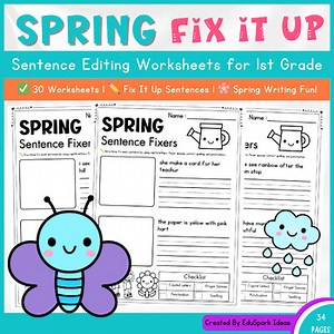 Spring Sentence Fix-It Worksheets | Sentence Editing   Drawing for 1st Grade