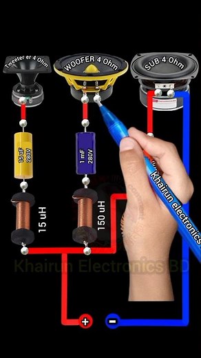 3 way passive speaker crossover circuit diagram #shorts
