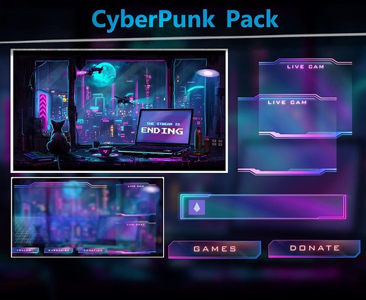 Cyberpunk Animated Stream Overlay Package: Neon Twitch Overlay - Etsy