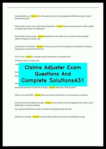 Claims Adjuster Exam Questions And Complete Solutions431 video