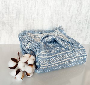 Organic Cotton Gauze Bedspread: Aztec Patterned Muslin Throw - Etsy