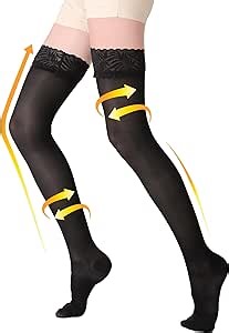 AMZAM Thigh High Sheer Compression Stockings for Women - 15-20 mmHg Graduated Compression Socks - Closed Toe Thigh High Support Stockings with Lace Silicone Band - Work Travel Office, Black Medium