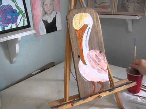 Beginner acrylic painting tutorial: Painting a pelican on reclaimed wood #paintingtutorial #pelican