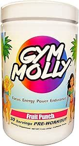 Gym Molly Caffeine Free Pre Workout Powder Energy Drink Supplement | BCAAs | 0 Carbs | for Men & Women, Fruit Punch (30 Servings, 11.4 oz)