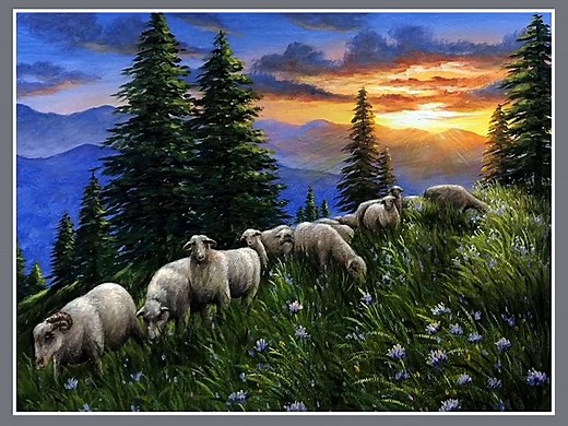 Sheep on the Hill Acrylic Painting Color used : Lemon yellow, Orange, Flu. pink, Violet, Cerulean blue, White, Burnt sienna, Ultrmarine blue, Burnt sienna, Sap green, Light green, Black Canvas : 30cm x 40cm IG : @eldrawingarts #acrylicpainting #artist #artwork #art #painting #eldrawingarts #landscapepainting | El Drawing Arts