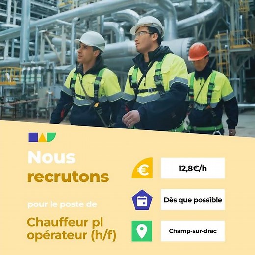 Nouvelle offre : Chauffeur pl opérateur (h/f) à Champ-sur-drac