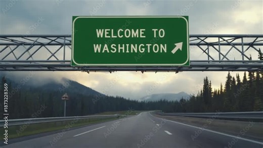 "Welcome to Washington" sign.