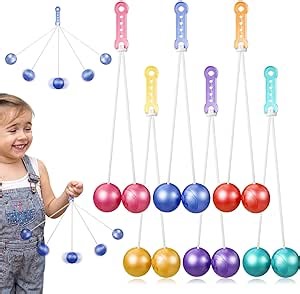 Liliful 6 Pcs Clackers Balls on a String Hands Gifts for Christmas Lato Lato Ladder Balls Gifts for Training Balance Ability Concentration Holiday Stocking Stuffer (Lighted)(Classic)