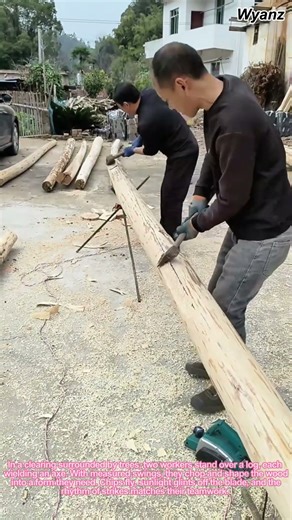 construction vlog shaping wood by chopping with axes