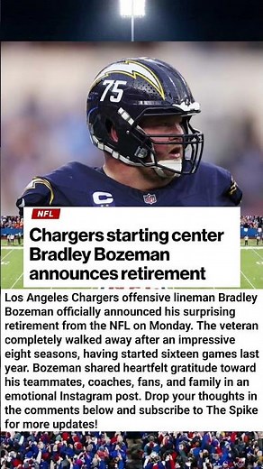 Chargers Veteran Bradley Bozeman Announces Shocking NFL Retirement! 🏈 #Chargers #NFL