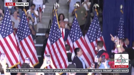 NOW: President Trump takes the stage in Tempe, Arizona WATCH LIVE: https://www.rsbnetwork.com/video/donald-trump/live-president-trump-holds-a-rally-in-tempe-az-10-24-24/ | Right Side Broadcasting