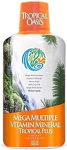 Tropical Oasis Mega Plus - Liquid Multivitamin and Mineral Supplement – Includes 85 Vitamins & Minerals, 20 Amino Acids + CoQ10, Grape Seed Extract & Organic Aloe Vera - 32oz, 32 Servings, 33460
