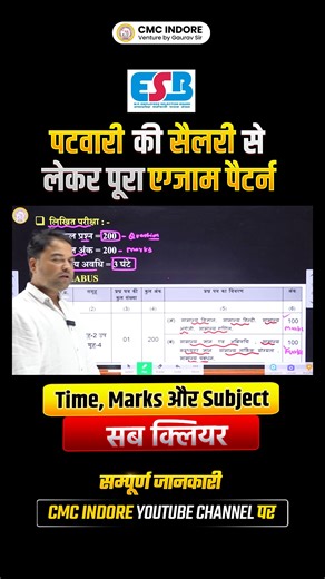 cmcindore on Instagram: "MP Patwari Vacancy 2026 | Age, Salary, Syllabus & Exam Pattern | MP Patwari पेपर कैसा होगा ? #mppatwariexam #Patwari2026Preparation #MPPatwari #MPPatwari2026 #PatwariVacancy2026 #PatwariExam #PatwariSyllabus #PatwariExamPattern #PatwariSalary #PatwariAgeLimit #MPESB #Vyapam #mpgovernmentjobs #CMCIIndore"