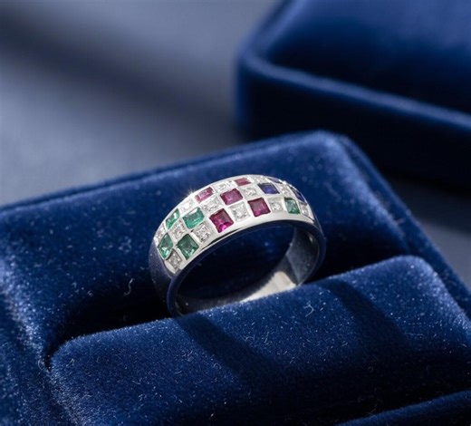 Sterling Silver Multi-gemstone Ring, Ruby, Emerald, Sapphire & Diamond - Etsy