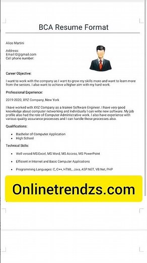 BCA Resume Format For Freshers 2025 #resumeformat #shortsvideo