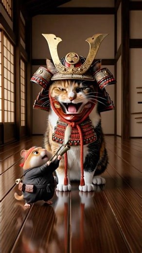 Ninja Hamster’s Spicy Gift! 🐹🔥 Samurai Cat can't catch him! #Shorts #Animation #JellybeanShorts