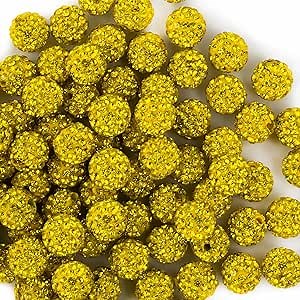 10mm Clay Rhinestone Beads for Bracelets, 100 Pcs Sparkle Crystal Beads for Jewelry Making, Glitter Round Shamballa Disco Ball Design for DIY Crafts Necklace Earrings Decoration (Citrine)
