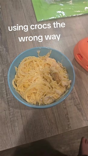 fun using crocs the wrong way! I think my hubby got enough parmesan cheese.