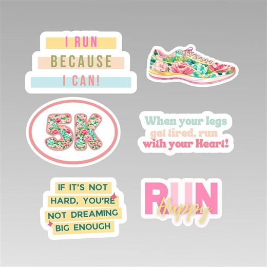Running Sticker Set of 6 Stickers | Gift for 5K Runner | Club Runner Stickers | Scrapbook Stickers | Running Journal Stickers - Etsy