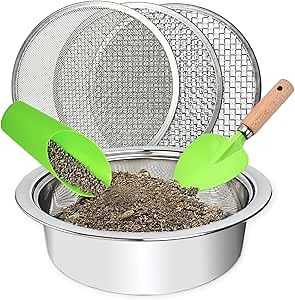 Amazon.com : Soil Sifter for Gardening, Stainless Steel Sifting Pan Dirt Sifter, 9.5in Rock Sifter with 3 Sieve Mesh Filter Sizes : Patio, Lawn & Garden
