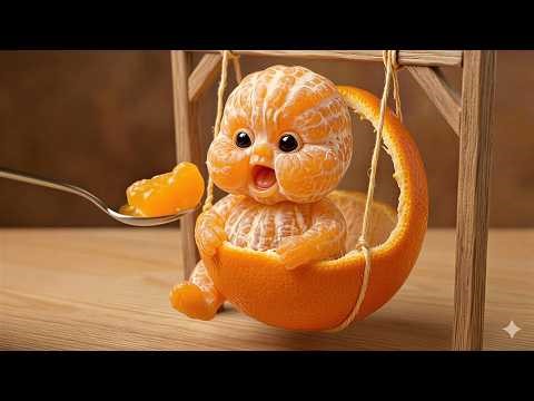 Satisfying Orange Baby Eating ASMR | Oddly Satisfying Fruit Art 🍊✨