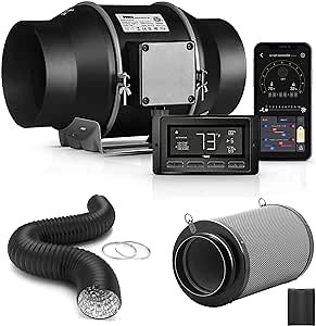 Amazon.com: iPower Smart Ventilation Inline Fan 6 Inch with Temperature Humidity Controller, WiFi App, Voice Control with Alexa, Carbon Filter and 8 Feet PVC Ducting for Grow Tent, Black : Everything Else