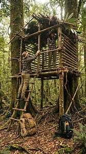 Primitive Forest Shelter Build – Living Between Two Trees for Survival 😍 #ForestLife #foresthome #cabinlife #survival #cozyhome #forestcamping | Back To Home