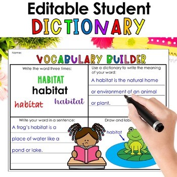 Editable Student Dictionary Word List Printable Student Spelling Dictionary