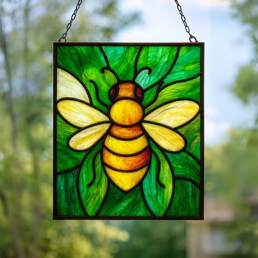 Bee Stained Glass Pattern, DIY Glass Panel Template, Honeybee Suncatcher Design, Insect Glass Art, Beginner Craft PDF Download - Etsy