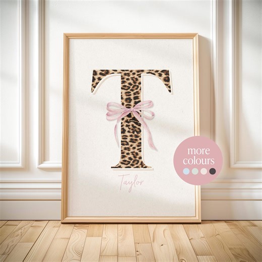 Custom Name Leopard Print Wall Art: Personalised Nursery Letter Girls Room Decor Preppy Dorm Poster Newborn Baby Sign (digital Download) - Etsy