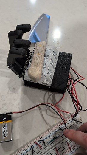 Finally able to hold kitchen utensils reliably, and then this happens 😭 #PICCL #robotics #3dprinting #prosthetics | Shane Deery