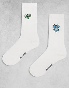 ASOS DESIGN 2 pack socks with Disney's Monsters, Inc. embroidery in white | ASOS