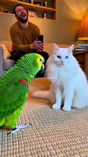 Parrot vs White Cat 💀 #parrot #talkingparot #funny