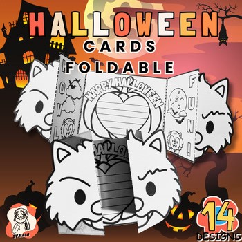 Halloween Foldable Cards Craft | Printable Coloring Activity for Kids | No-prep